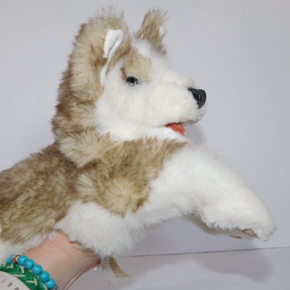 Folkmanis Wolf Pup Full Body Hand  Puppet Gray Brown White 16" Plush Stuffed - Picture 9 of 9